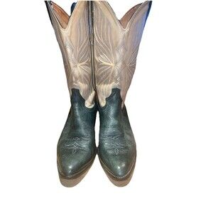 Vintage  Larry Mahan  cowboy boots Men’s Size 8 1/2 D Dark Green/Teal With Tan